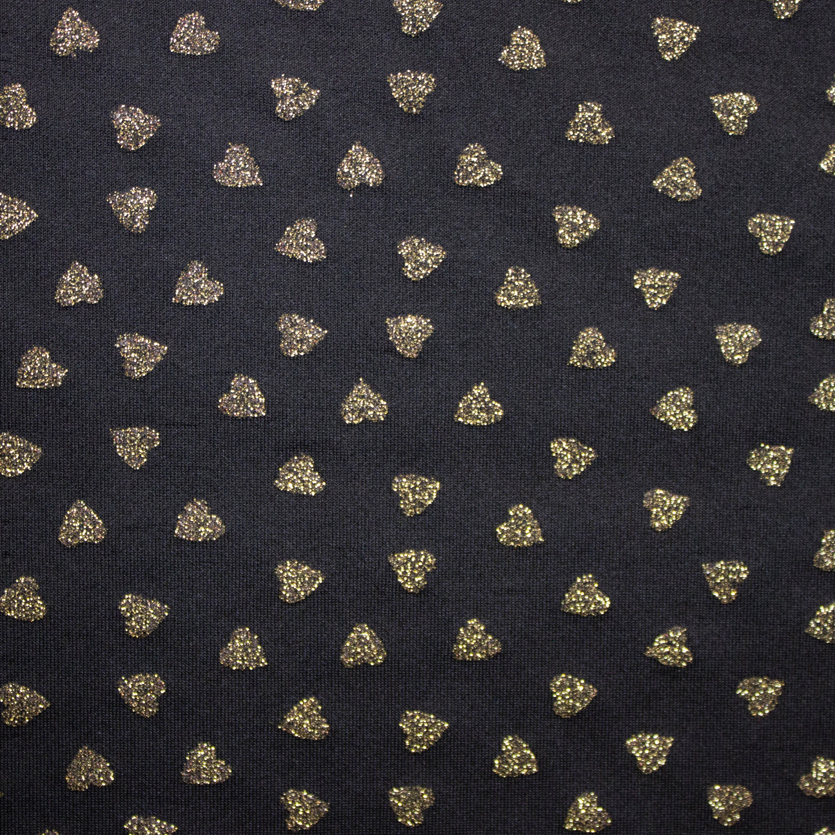 Polyester elastisch zwart met gouden hartjes